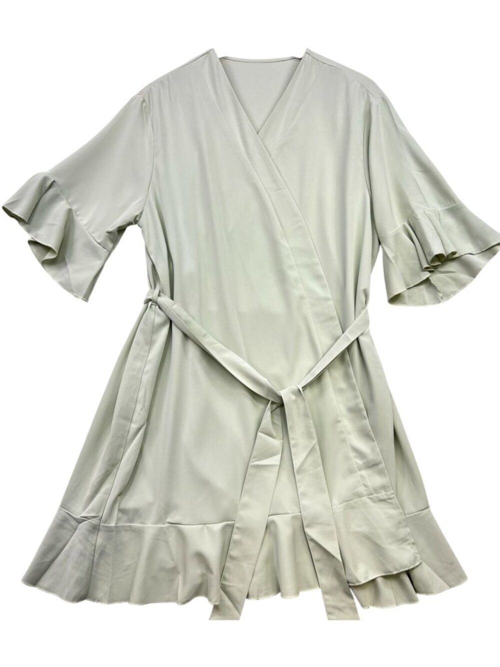 Women's Ruffle Bridesmaid Robe 3/4 Sleeve Size XL Light Sage Green